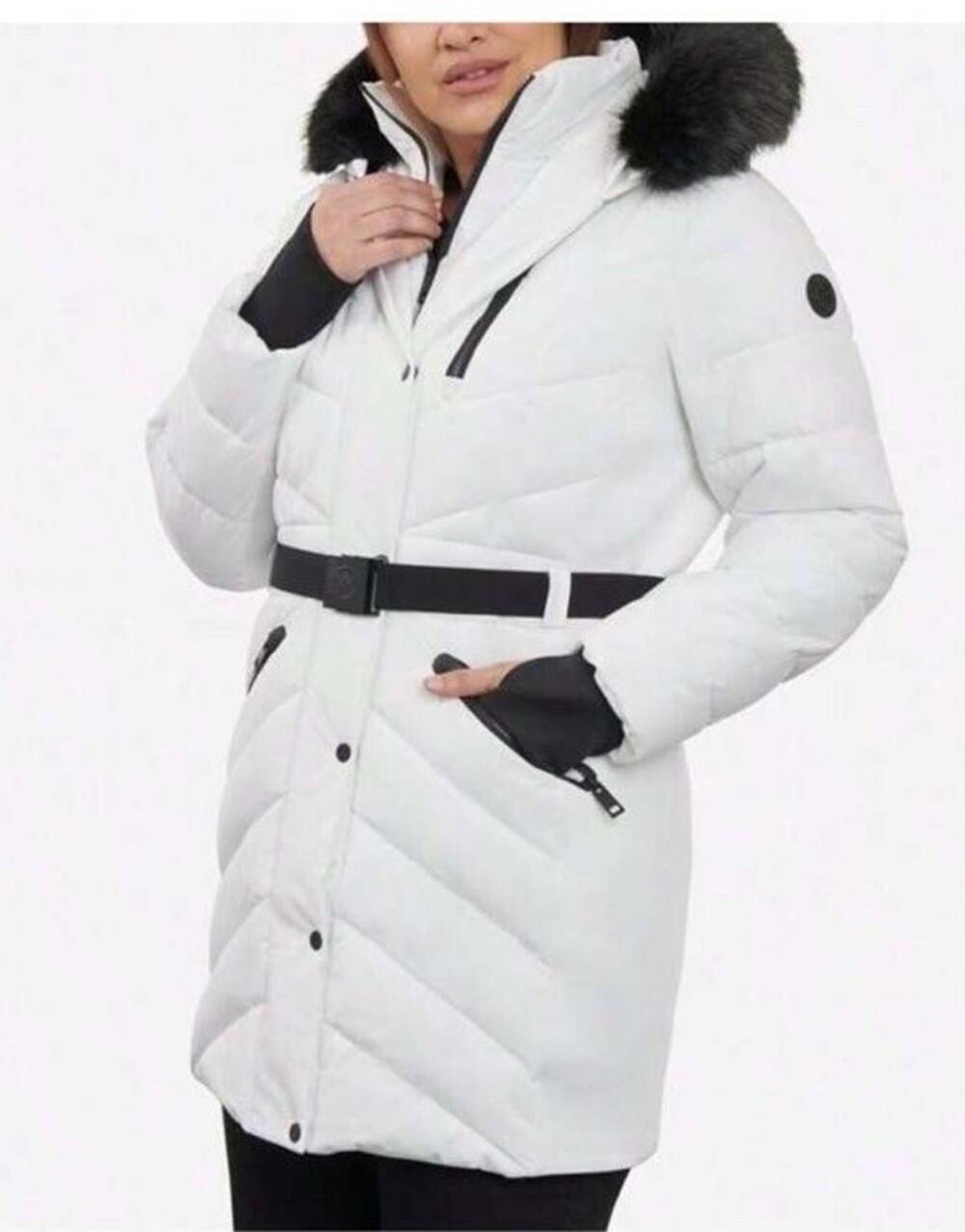 MICHAEL KORS Women's Plus Size Belted Faux-Fur-Trim Hooded Puffer Coat 3X NWT
